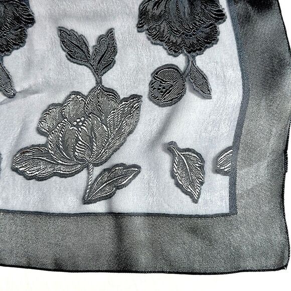 Large Square Gray Sheer Chiffon Shiny Special Cut Flowers Scarf Shawl - Picture 8 of 8